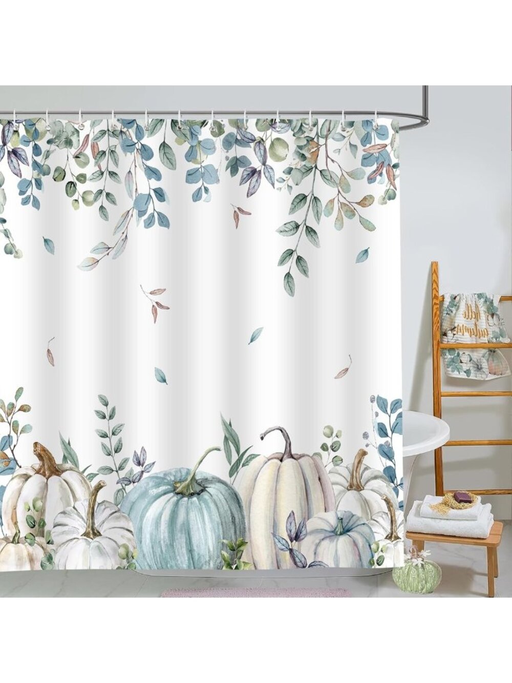 Blue Pumpkin Fall Shower Curtain 72x72 Inches - Autumn Bathroom Decor Accent